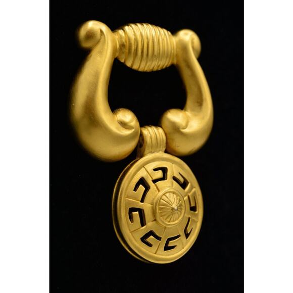 Givenchy Vintage Logo Pin Brooch Brushed Gold Door Knocker Chunky Signed BinF - Picture 3 of 10